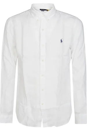 Ralph Lauren Overhemden, Heren, Wit, L, Linnen, Linnen Overhemd