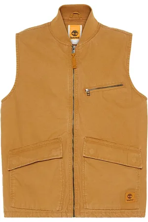 Timberland Jassen, Heren, Geel, L, Katoen, Gele mouwloze bomberstijl trui