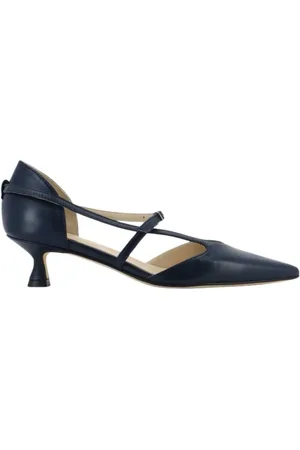 ANNA F. Schoenen, Dames, Zwart, 40 EU, Leer, Blauwe leren decollete hakken