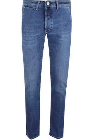 Incotex Jeans, Heren, Blauw, W34, Denim, Stretch Denim Broek met Suède Patch
