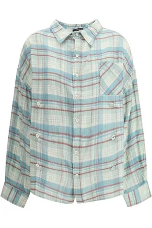 R13 Blouses & Shirts, Dames, Veelkleurig, L, Katoen, Geruite Flanellen Shirt met Asymmetrische Zoom