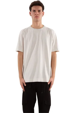 TRANSIT Tops, Heren, Wit, L, Gebreide hals T-shirt met stikdetail