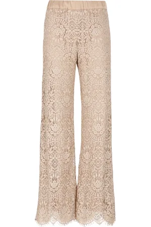 D.EXTERIOR Broeken, Dames, Roze, XS, Roze Kantpatroon Elastische Taille Broek