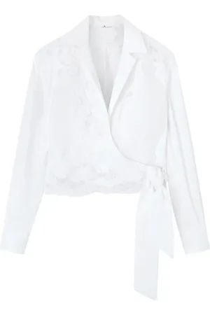ERMANNO SCERVINO Blouses & Shirts, Dames, Wit, M, Katoen, Witte Poplin Gekruiste Blouse met Kant