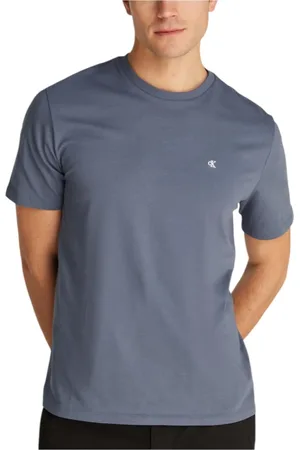 Calvin Klein Tops, Heren, Blauw, XL, Katoen, Blauwe Katoenen Korte Mouw Jeans