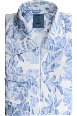 BARBA Overhemden, Heren, Blauw, 3Xl, Katoen, Lichtblauw Bloemig Slim Fit Overhemd