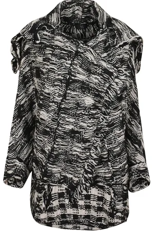YOHJI YAMAMOTO Truien, Dames, Zwart, M, Wol, Dubbele Pak Cardigan Ivoor Zwart Franje