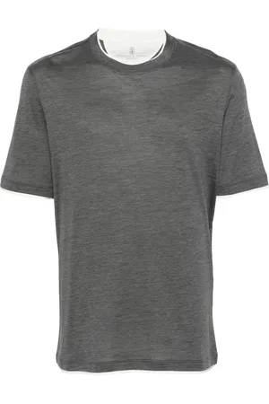Brunello Cucinelli Tops, Heren, Grijs, M, Katoen, Zijden Katoenen T-shirt Gemaakt in Italië