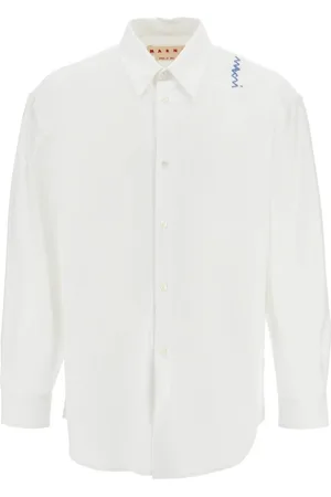 Marni Overhemden, Heren, Wit, M, Katoen, Geborduurd Oxford overhemd met klassiek design