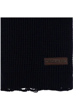 Dsquared2 Accessoires, Heren, Blauw, ONE Size, Wol, Wollen Logo Patch Gebreide Sjaal