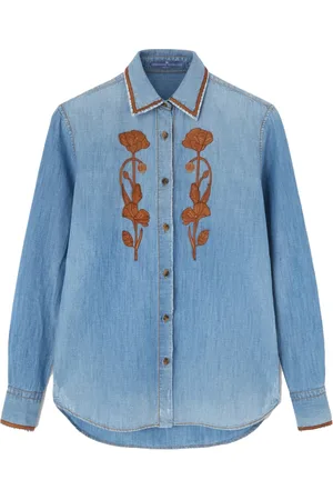 ERMANNO SCERVINO Blouses & Shirts, Dames, Blauw, M, Denim, Met de hand vervaardigde Kobaltblauwe Denim Overhemd
