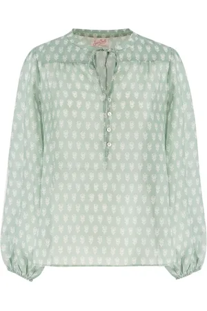 MC2 SAINT BARTH Blouses & Shirts, Dames, Groen, M, Katoen, Zomer Oversized Shirt met Elastische Manchetten