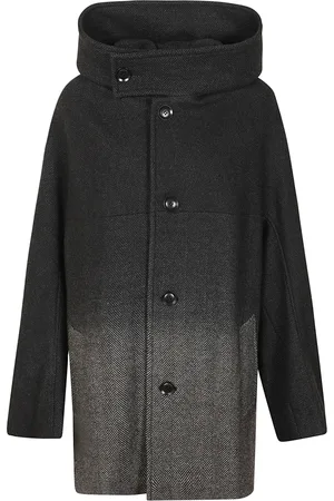 YOHJI YAMAMOTO Mantels, Dames, Zwart, M, Wol, Zwarte Wollen Blend Kimono Mouw Hoodie