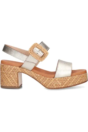 Stefano Lauran Schoenen, Dames, Grijs, 39 EU, Leer, Elegante Sandalen met Blokhak