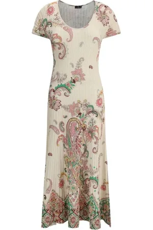 Etro Kleedjes, Dames, Veelkleurig, S, Katoen, Bloemenprint Geribbelde Midi Jurk