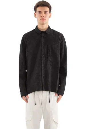 TRANSIT Jassen, Heren, Zwart, L, Linnen, Linnen Zakshirt in Crepe Stijl