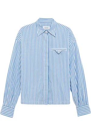 AMISH Blouses & Shirts, Dames, Blauw, S, Katoen, Gestreept Katoenen Poplin Overhemd Gilda Blauw