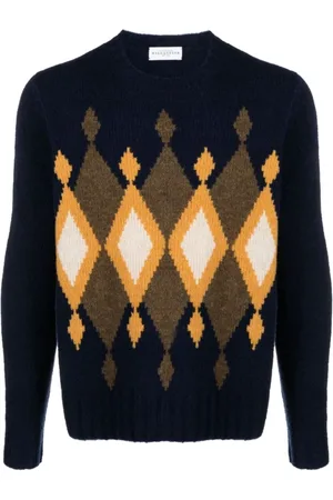 BALLANTYNE Truien, Heren, Blauw, XL, Wol, Gebreide Trui met Patroon