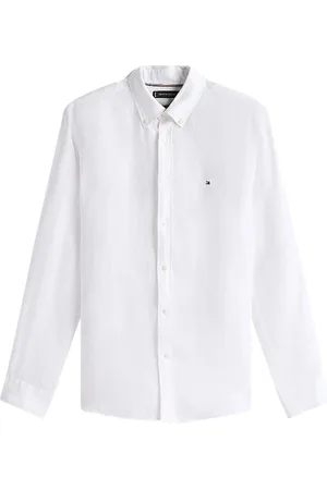 Tommy Hilfiger Overhemden, Heren, Wit, XL, Linnen, Linnen overhemd met vintage-geïnspireerde fade