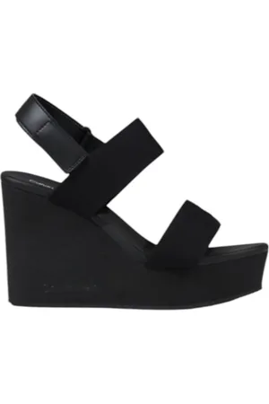 Calvin Klein Schoenen, Dames, Zwart, 37 EU, Katoen, Strik Wig Sandalen
