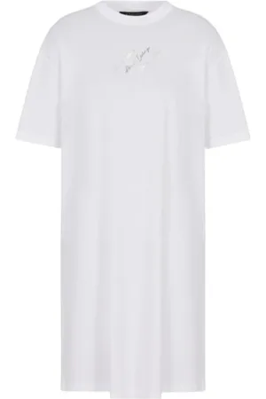 Armani Exchange Kleedjes, Dames, Wit, M, Katoen, Casual Jersey Jurk met Logo Detail