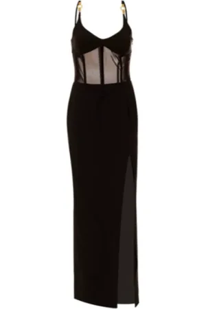 Roberto Cavalli Kleedjes, Dames, Zwart, S, Zwarte Korset Lange Jurk