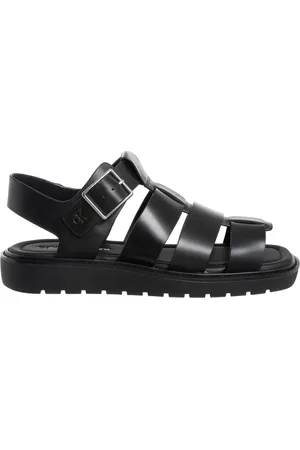 Calvin Klein Schoenen, Dames, Zwart, 36 EU, Leer, Sandalen met verstelbare band, effen kleur