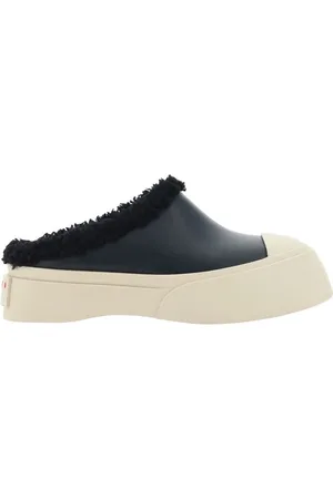 Marni Schoenen, Dames, Zwart, 39 EU, Nepbont, Leren Slippers met Nepbont Detail