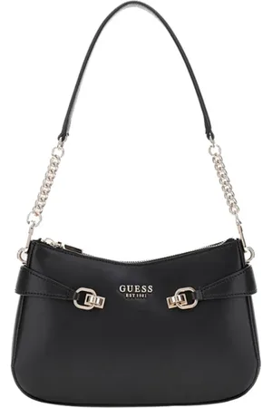 Guess Tassen, Dames, Zwart, ONE Size, Leer, Zwarte handtas met lichtgouden rits
