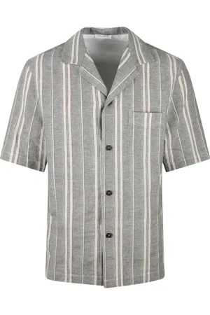 Paolo Pecora Overhemden, Heren, Groen, S, Katoen, Gestreept Katoen Linnen Blend Shirt