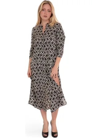 pennyblack Kleedjes, Dames, Zwart, L, Geometrische Fantasie Chemisierjurk met Riem
