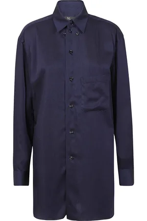 YOHJI YAMAMOTO Blouses & Shirts, Dames, Blauw, S, Indigo Twill Overhemd met Knoopsluiting