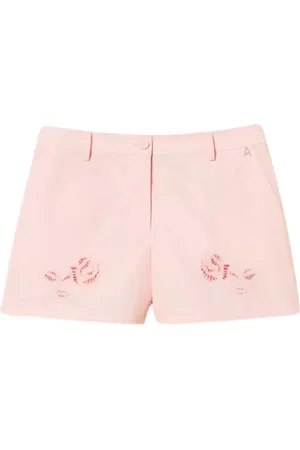 Twin-Set Korte broeken, Dames, Roze, S, Katoen, Roze Bloemrijk Geborduurde Poplin Shorts