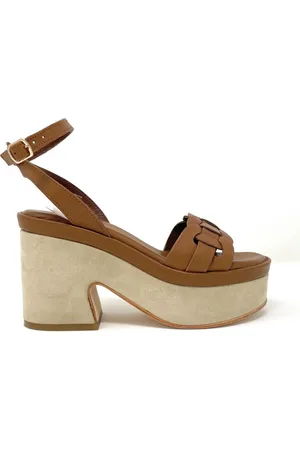 Janet&Janet Schoenen, Dames, Bruin, 40 EU, Suède, Suède platform sandalen met enkelband