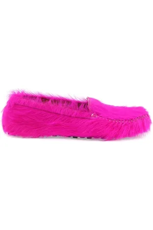 Marni Schoenen, Heren, Roze, 42 EU, Leer, Mocassins van langharig leer met zichtbare stiksels