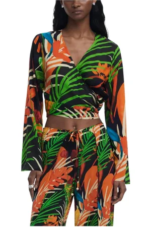 Desigual Tops, Dames, Veelkleurig, S, Geknoopt patroon V-hals top