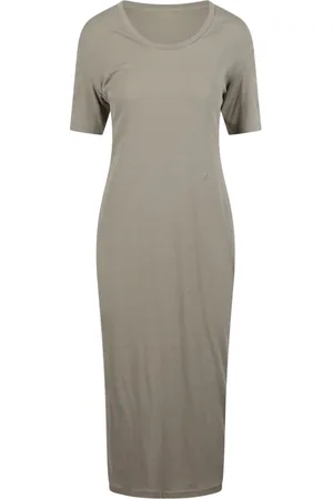 Jil Sander Kleedjes, Dames, Groen, S, Katoen, Gelaagde katoenen jurk met logoborduursel