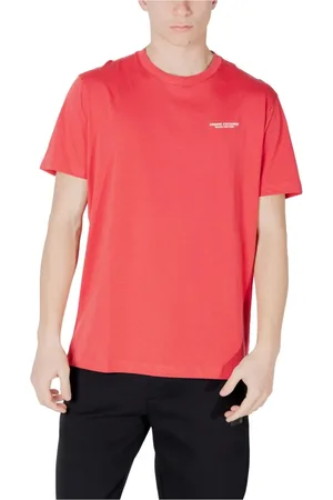 Armani Exchange Tops, Heren, Rood, M, Katoen, Rode Katoenen Ronde Hals T-Shirt