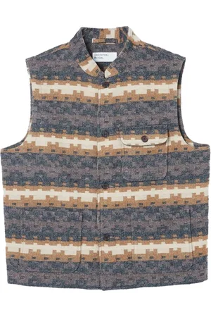 Universal Works Jassen, Heren, Veelkleurig, L, Wol, Battleman Vest in Chocolade Zwart