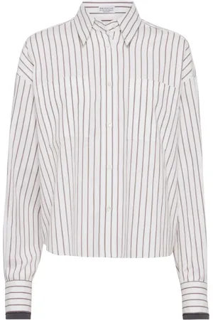 Brunello Cucinelli Blouses & Shirts, Dames, Wit, M, Katoen, Elegante katoenen overhemd voor vrouwen