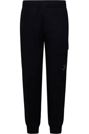 C.P. Company Broeken, Heren, Zwart, L, Katoen, Zwarte Fleece Katoenen Cargo Broek