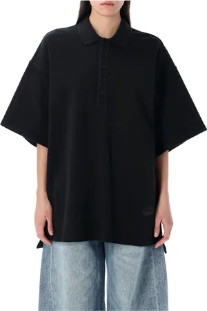 Alexander Wang Tops, Dames, Zwart, 2Xs, Katoen, Zwart Gewassen Oversized Poloshirt