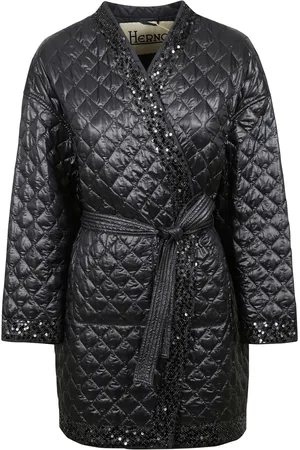 HERNO Jassen, Dames, Zwart, S, Pailletten, Gewatteerde jas met V-hals en pailletten details