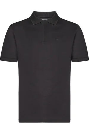 Emporio Armani Tops, Heren, Zwart, L, Katoen, Zwarte Polo Shirt met Micro Eagle Borduurwerk