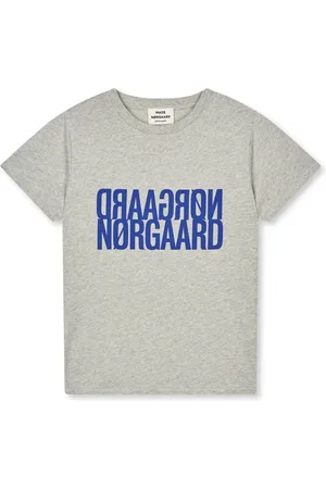 Mads Norgaard Tops, Dames, Grijs, XL, Cool Print Tee Mid Grey