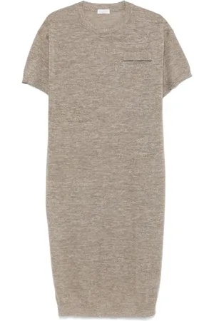 Brunello Cucinelli Kleedjes, Dames, , S, Elegant Crew Neck Dress