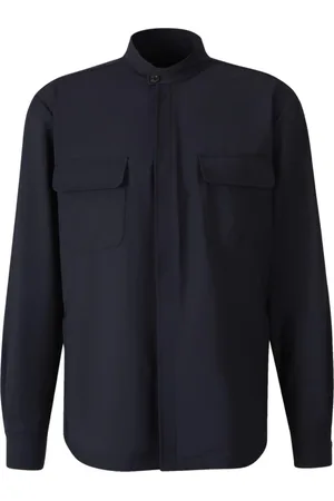 Boglioli Jassen, Heren, Blauw, S, Wol, Blauwe Wollen Blend Staande Kraag Jas