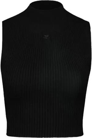 Courrèges Tops, Dames, Zwart, XS, Katoen, Zwarte Katoenen Mockneck T-Shirt
