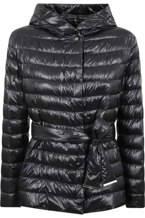 HERNO Jassen, Dames, Zwart, XL, Gewatteerde jas met capuchon en knoopsluiting