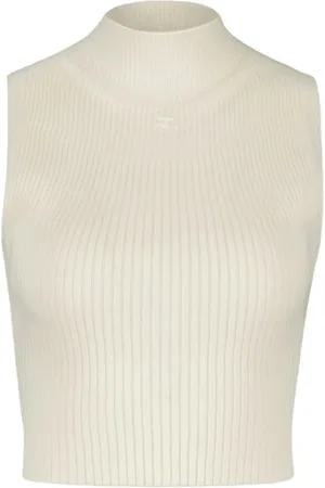 Courrèges Tops, Dames, Wit, S, Katoen, Witte Katoenen Mockneck T-Shirt